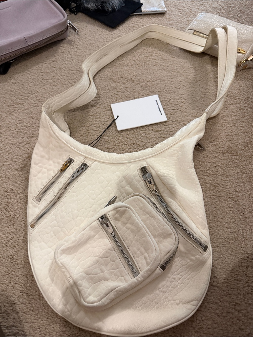 Alexander Wang Cream Quilted Crossbody Shoulder Bag with Multi-Zip Pockets